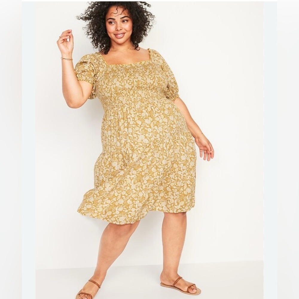 Yellow Boho Floral Dress Old Navy puffy sleeve